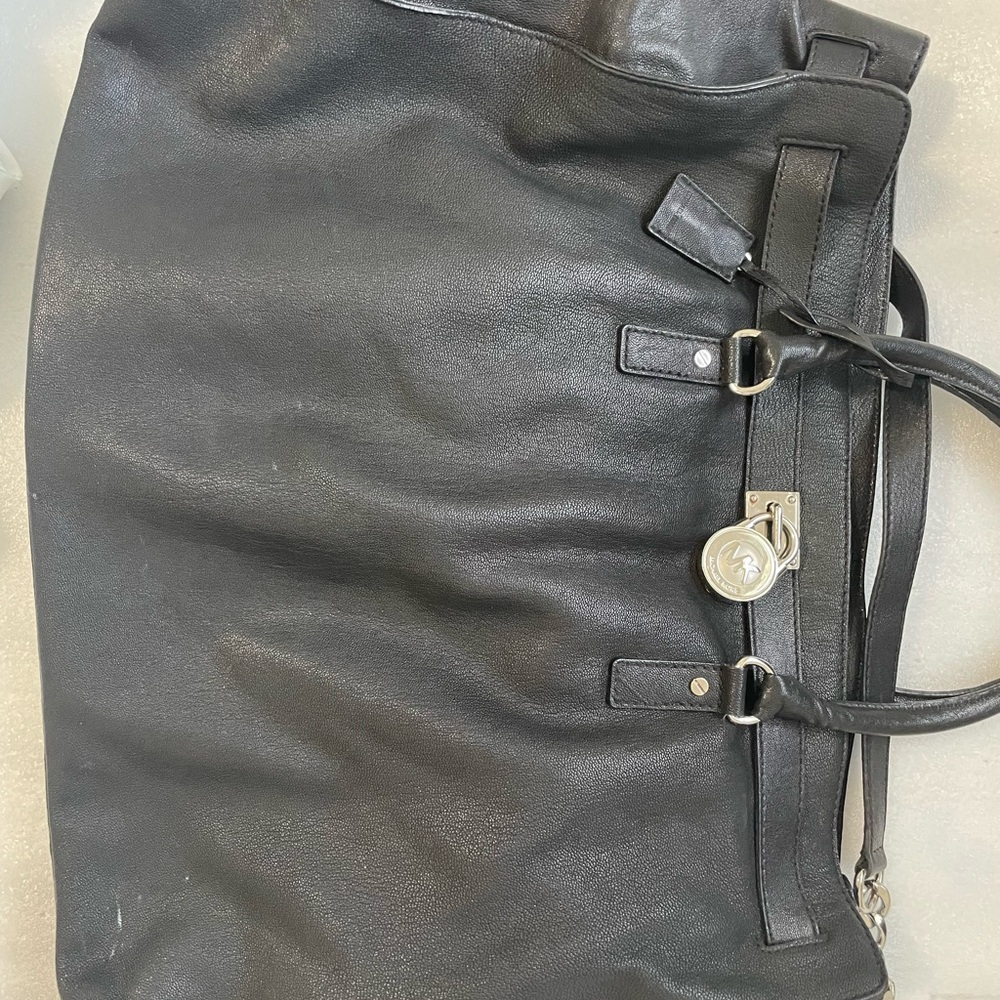 Michael Kors Black Leather Handbag with Cream Interior